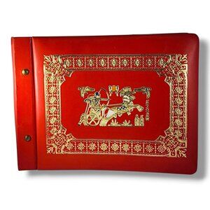 Vintage Egyptian Red Leather Photo Album Scrapbook Embossed Hieroglyphics Book